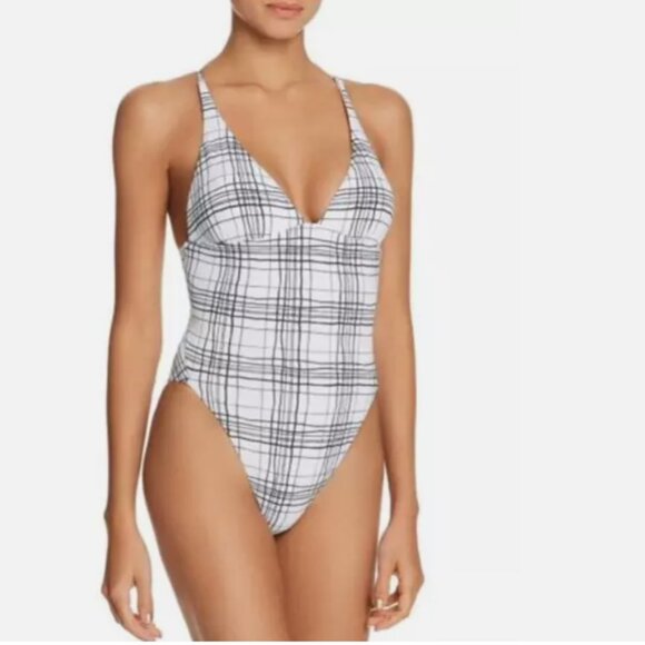 Dolce Vita Women's PLAID Mirage One Piece Swimsuit Black/White Size L 00987